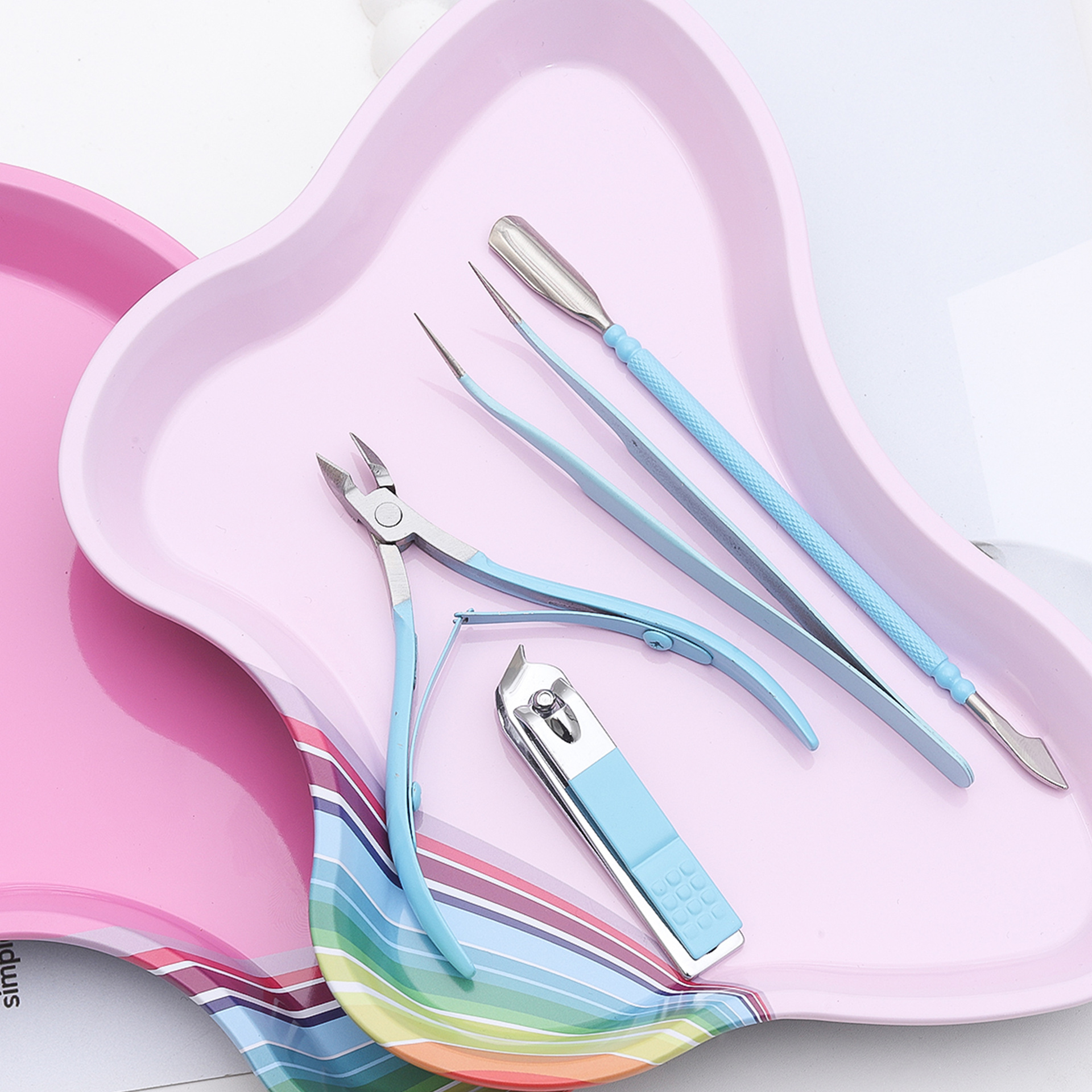 Bandeja de joyería de uñas de acero inoxidable en forma de mariposa transfronteriza bandeja de almacenamiento de herramientas de uñas bandeja de metal multifuncional