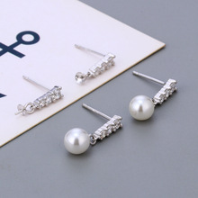 小巧镶钻耳钉S925银三钻王妃款耳坠空托女 DIY珍珠耳饰半成品配件
