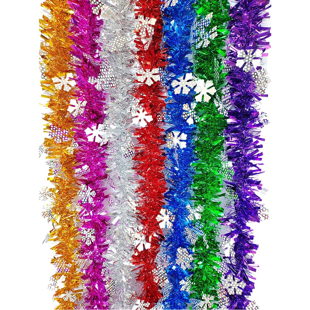 Fábrica al por mayor tira de lana de copo de nieve de 1,5 m, tira de lana de corazón de melocotón doble, colgante de seda de burbuja de manzana tira de color decorativa de Navidad