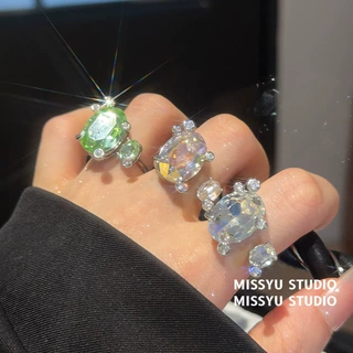 双晶流光！锆石水晶椭圆形开口戒指简约时尚食指戒精致百搭手饰女
