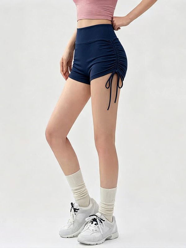 Spring and Summer New Style Naked-Feel Quick-Dry Yoga Shorts High-Waisted Butt-Lifting Outdoor Running Training Drawstring Sports Shorts for Women