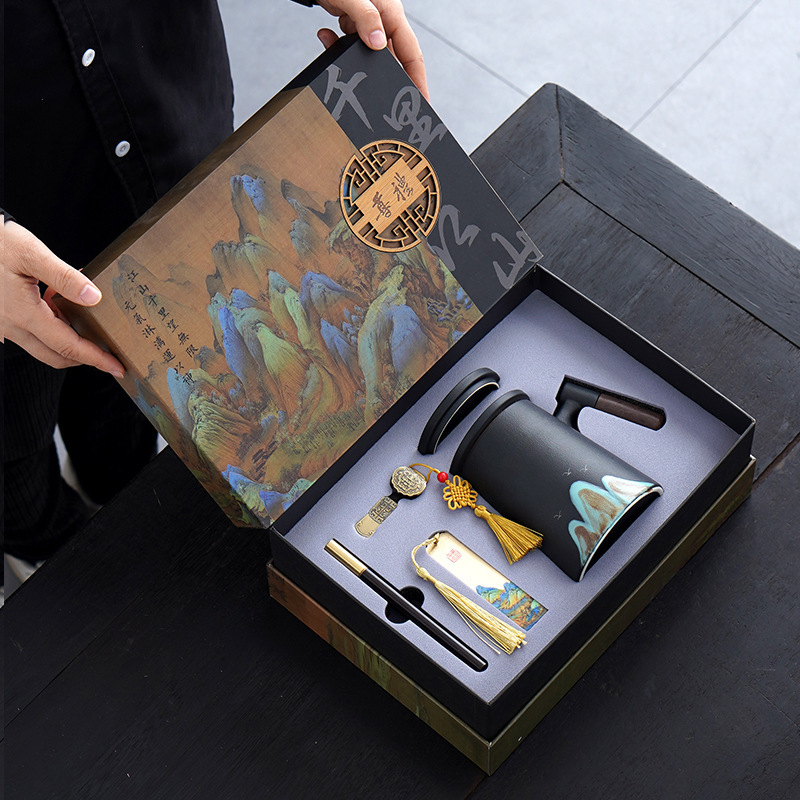 会社のビジネスセットの贈り物千里江山のノートパソコンの陶磁器のお茶の杯の贈り物のお土産は取引先にプレゼントします。|undefined