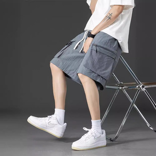 Cotton Tooling Shorts Men's Summer Thin Pants Loose Casual Summer Breathable Black Ice Silk Pants