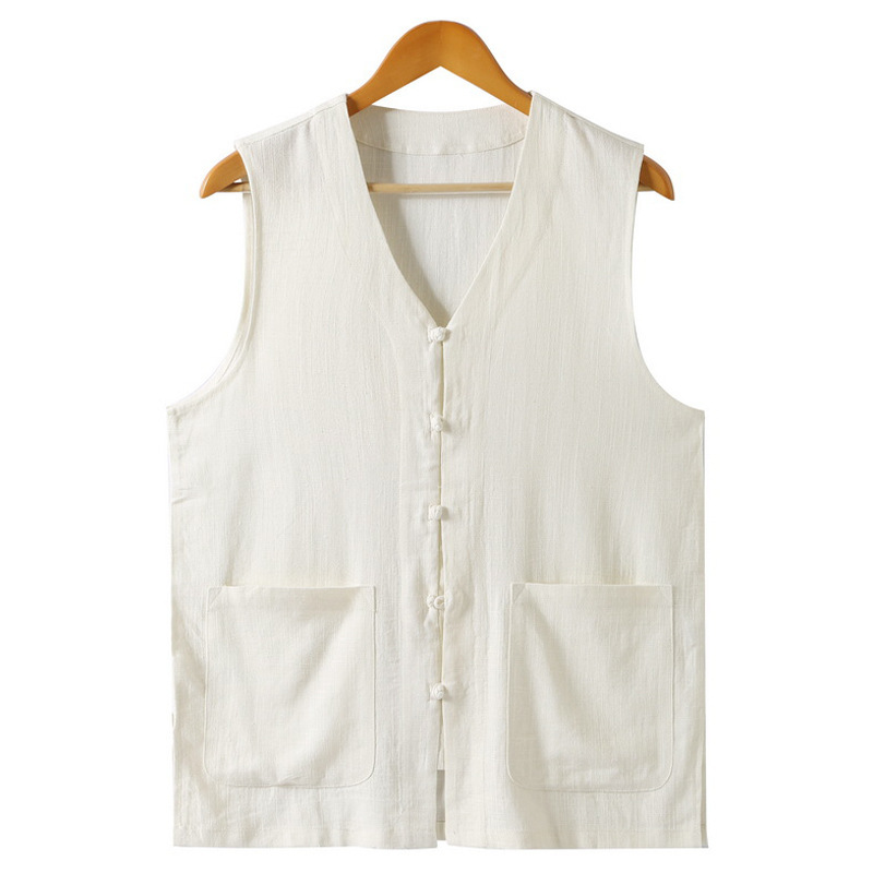 Verano Delgado Chaleco de mediana edad y ancianos sin mangas de los hombres más el tamaño de lino chaleco papá algodón y lino chaleco estilo chino Tang traje