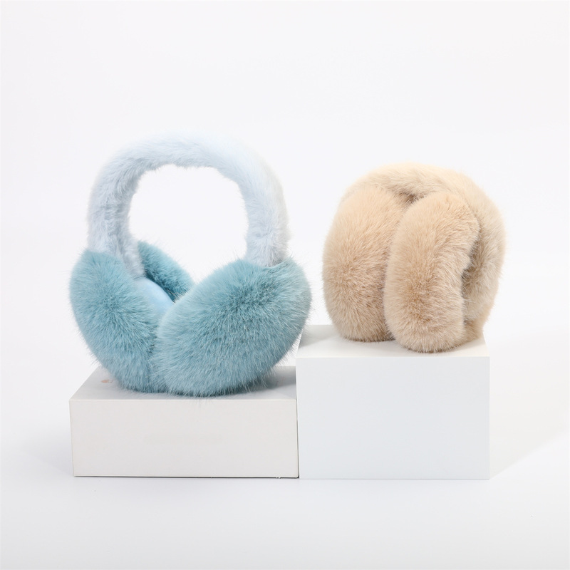 Celebrity-Inspired Blue Faux Fox Fur Warm Earmuffs for Women, Winter Plush Ear Warmers for Students, Cold-Proof Ear Covers