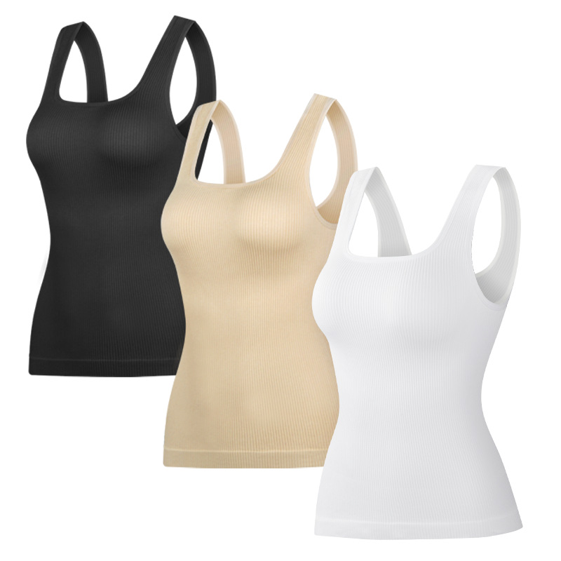 Cross-border TK Amazon best-selling square-neck seamless waist-shaping ribbed extended tank top for women, slimming and tummy-controlling top