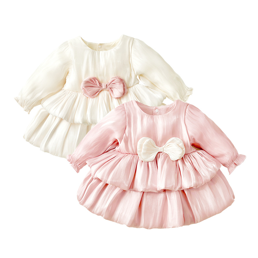 Spring and Autumn Baby Girl Dress, Cake Dress, Stylish Puffy Long-Sleeve Princess Dress, First Birthday Dress, One-Piece Outfit
