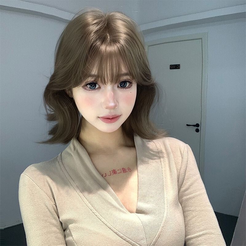 【肯豆少女】假发女短发日常网红新款齐刘海修脸韩系女全头套式|undefined