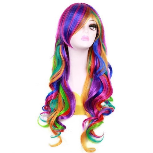 Venta directa de fábrica de la peluca Harajuku colorido peluca rizada del arco iris peluca femenina rollo de mano rollo de aire peluca