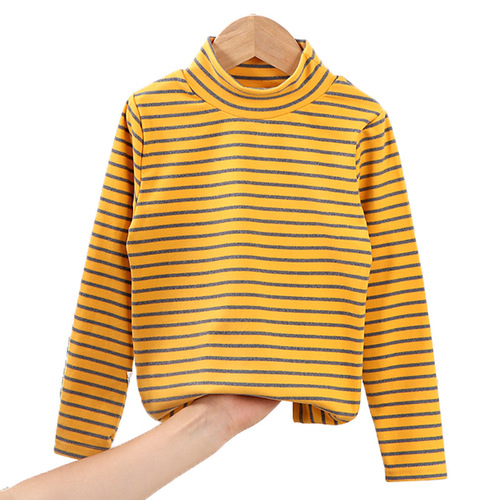 Children's Base Shirt for Autumn/Winter, Large and Medium Size, Striped High Collar Long Sleeve T-shirt for Boys and Girls, Warm Autumn Top