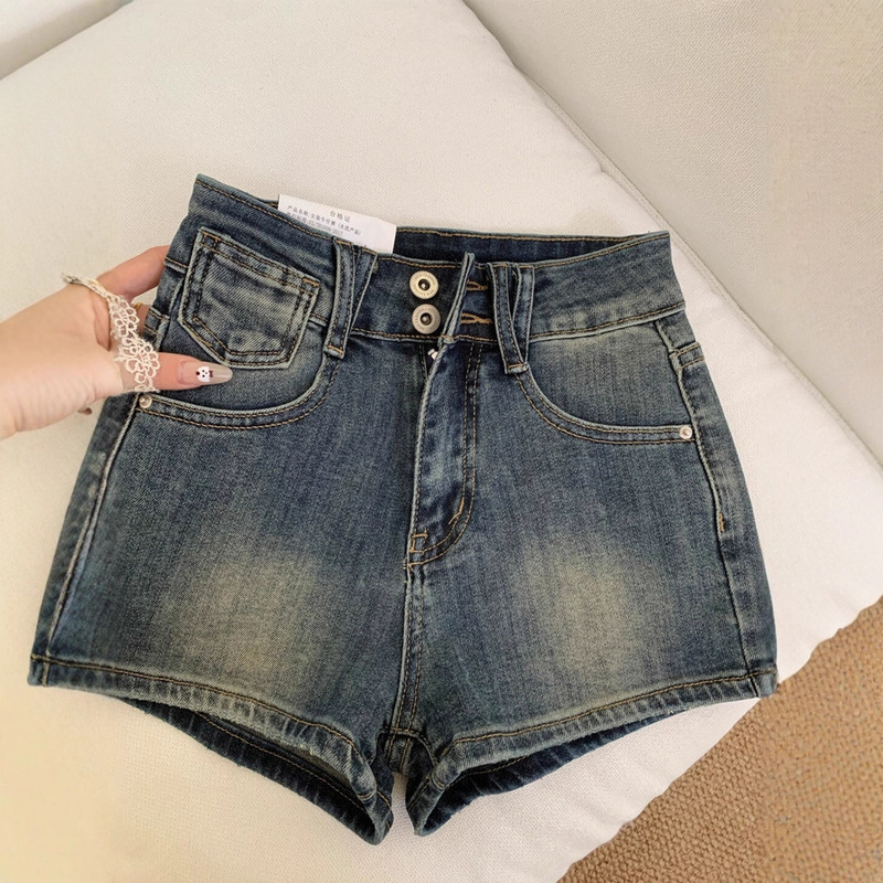 American Retro Denim Shorts for Women, 2025 Summer Hot Style, High-Waisted, Tight-Fitting, Sexy, Petite, Stretchy A-Line Hot Pants