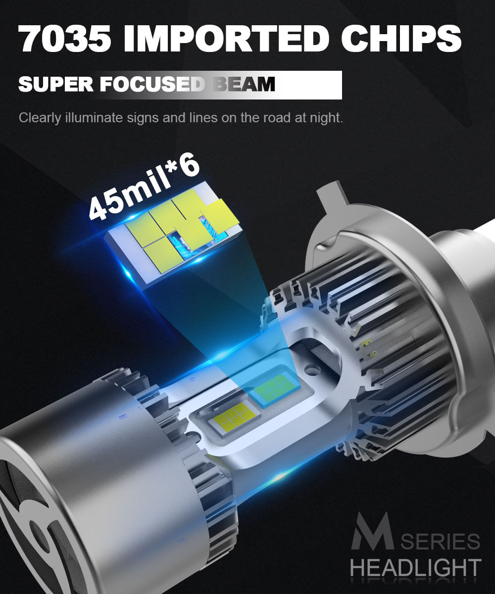 Popular Motorcycle Led Headlight M8 Electric Vehicle Light H4 Super Bright Spotlight with Built-In Direct Plug 12V Three-Prong Connector