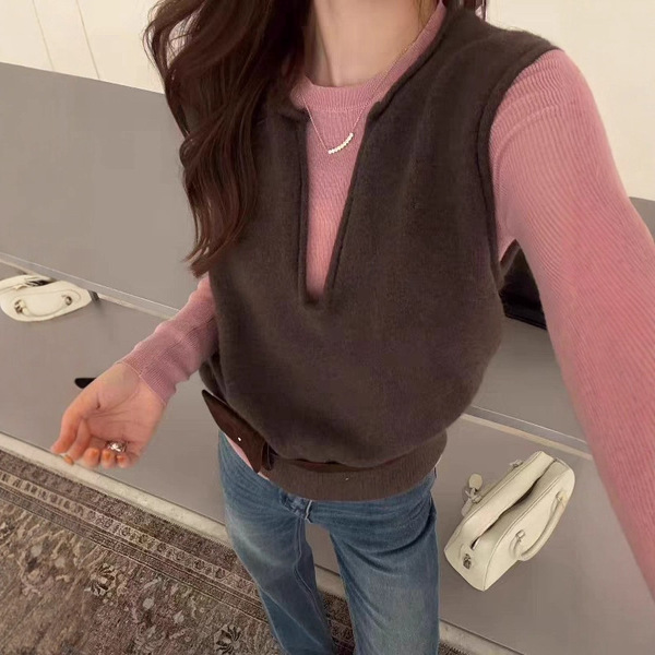 Demi-season fleece knitted fashionable vest