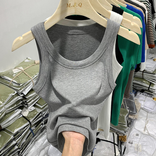 Summer Korean style tight-fitting threaded camisole top for women, anti-exposure, versatile, breast-covering, pure lust top