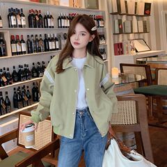 浅绿色休闲夹克外套女短款2025秋新款韩版宽松减龄小个子炸街上衣