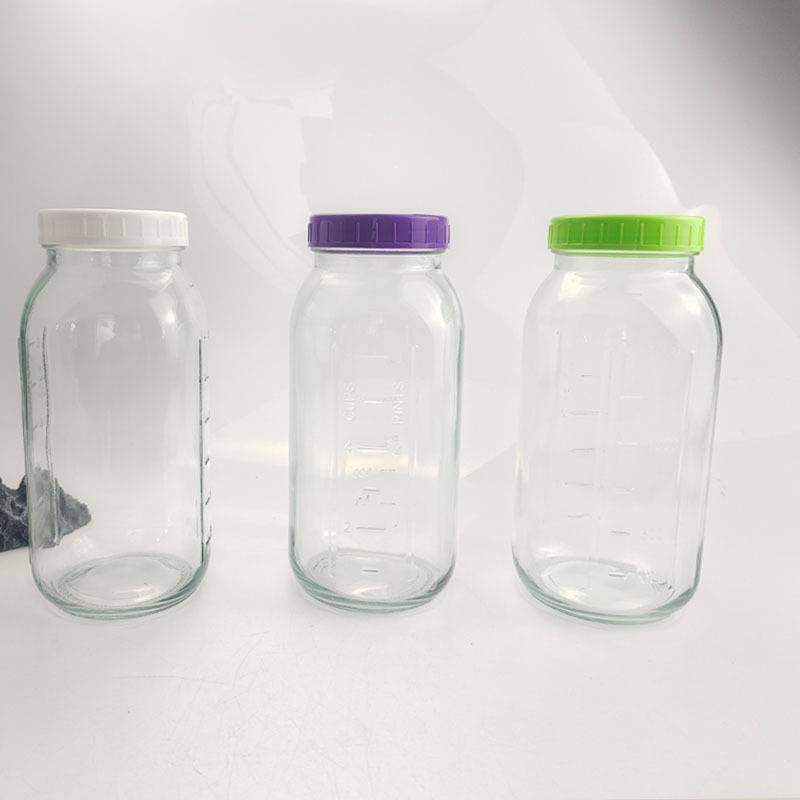 64oz玻璃瓶带密封塑料盖 腌制发酵储存罐透明2000ml宽口glass jar