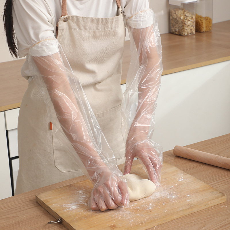 One-time use arm gloves, kitchen household dishwashing cleaning waterproof elasticated mouth extended CPE long arm gloves