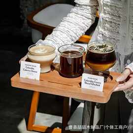 跨境木质咖啡杯托盘一豆三喝杯托实木禅意茶具茶杯托盘饮品茶水盘