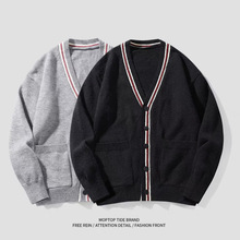 批发春秋新款宽松针织开衫毛衣男士英伦潮流韩版青年港风毛衣外套