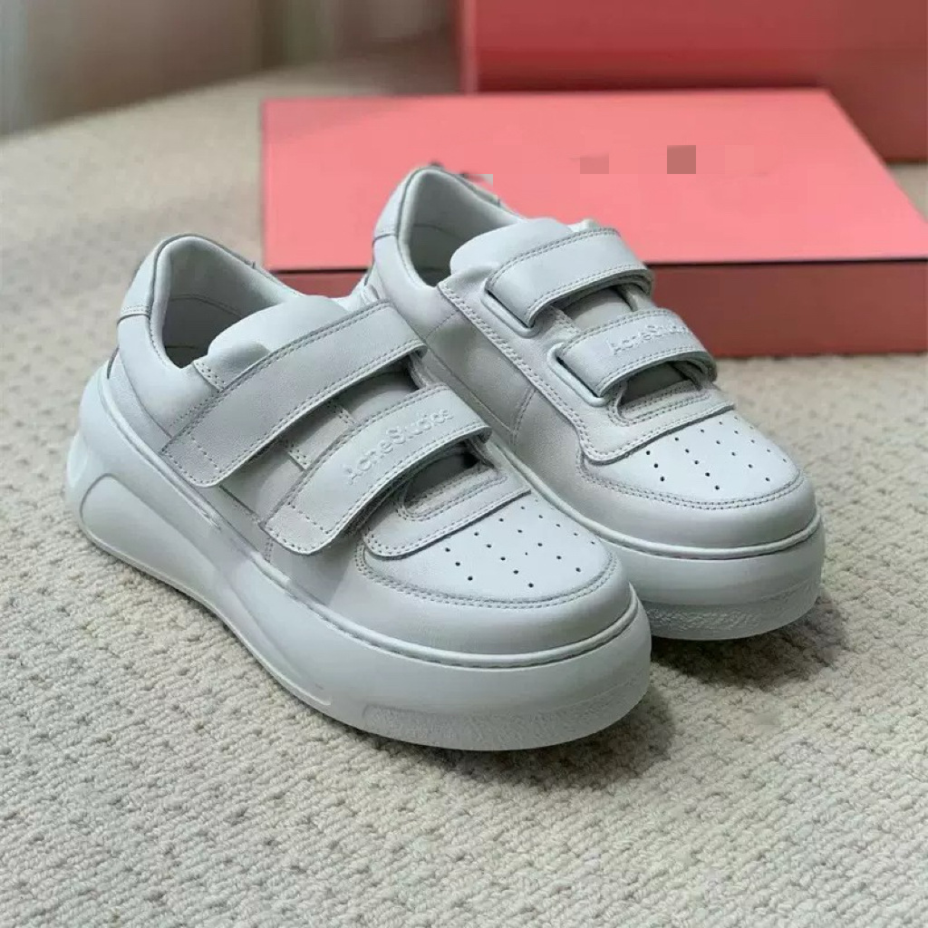 顶版魔术贴笑脸女士小白鞋平底乐福鞋厚底增高百搭运动休闲板鞋女