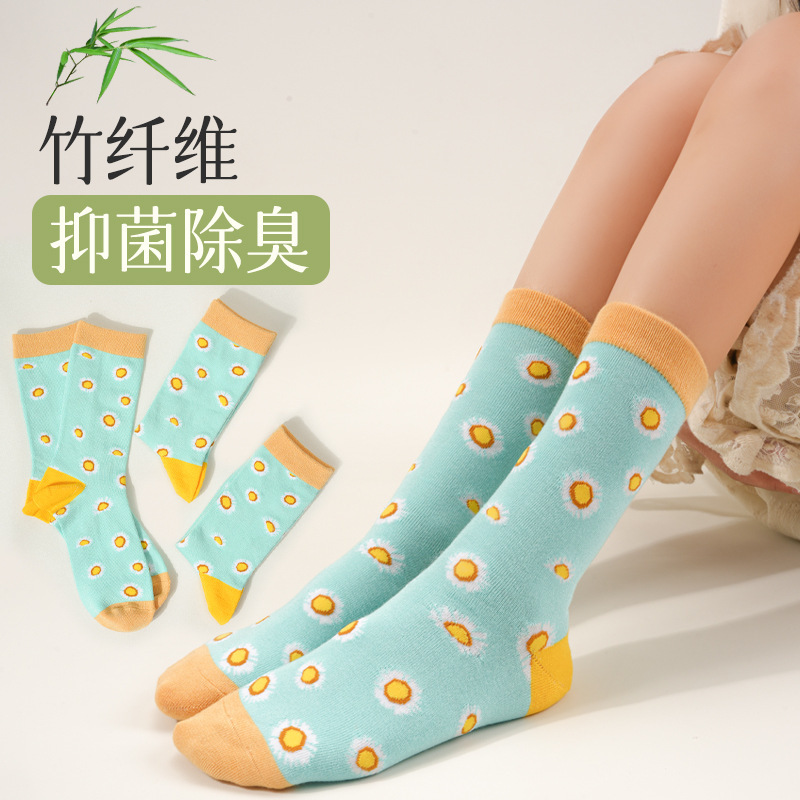 European Style Literary Style Girls' Mid-Calf Socks Amazon Cross-Border European and American Export Socks Deodorant Bamboo Fiber Antibacterial Socks