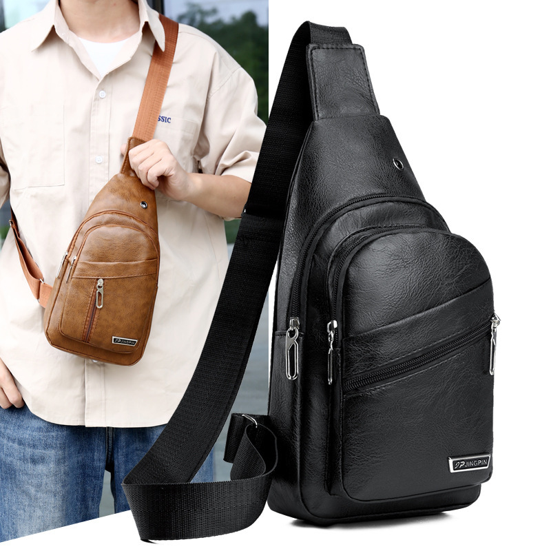 2024 trend men's soft leather chest bag business shoulder bag waterproof leisure business messenger bag manufacturers wholesale generation