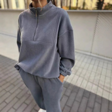 欧美跨境时尚卫衣套装2025新款拉链半开襟套头衫长裤运动两件套女