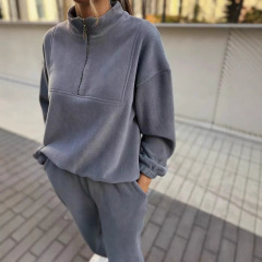 欧美跨境时尚卫衣套装2025新款拉链半开襟套头衫长裤运动两件套女