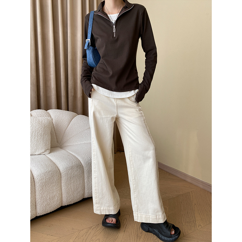 Sinan Fashionable Layered Fake Two-piece Casual Zipper Pullover Bottoming Shirt T-shirt Early Spring SN5044