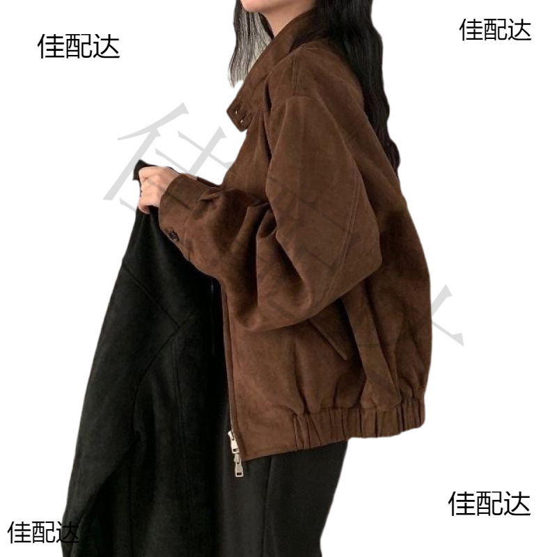 春と秋の新型の鹿の皮の絨毯のコートの女性の美ラードのアメリカの復古の短い上着のゆったりしていることをまねています。|undefined