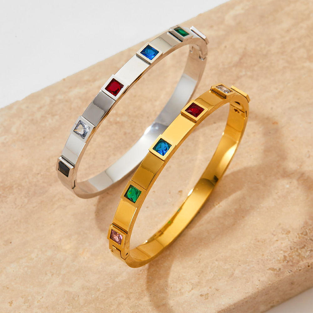 Bangle Classification Banquet Occasion 304 Stainless Steel Material PVD Coated Real Gold Plated 16K Gold White Gold Plated Gold Plating Square 304 Stainless Steel Elegant Glam Waterproof Non Tarnish 304 Stainless Steel Bangle