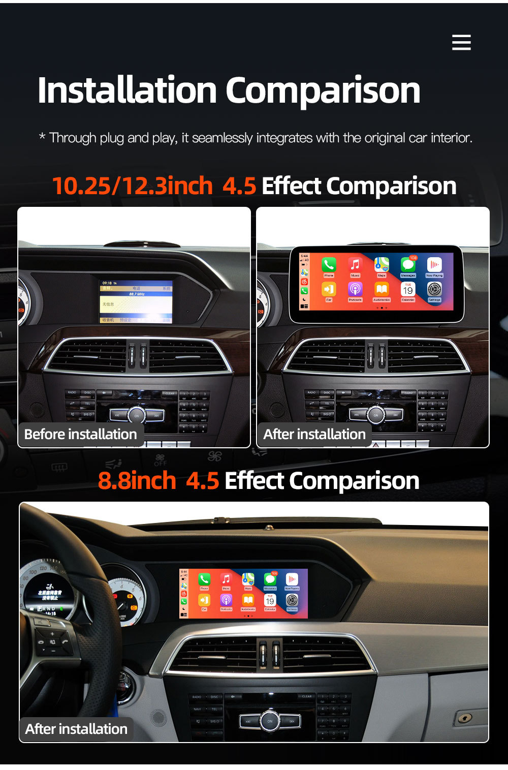 Suitable for Mercedes-Benz C-Class W204 S204 Car Central Control Large Screen Carplay Navigation System