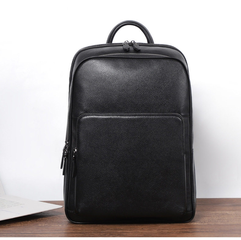 Ba lô nam da bò thật dung tích lớn 15.6 inch đựng laptop, túi du lịch 30×17×41 cm — Màu đen 1, Màu đen 2 chi tiết 4