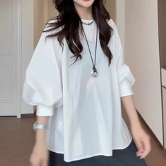 法式气质白色圆领长袖T恤女2025秋季新款小个子时尚通勤百搭上衣