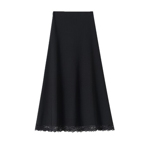 Superior lace stitching black suit skirt for women in autumn, high waist and slimming medium and long a-line skirt umbrella skirt