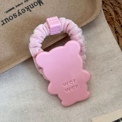 Pink bow hair tie, acetate hair band, stylish and cute hair accessory for girls, Korean-style hair ornament (Saç üçün rezinlər) - pink-circle-large-bear