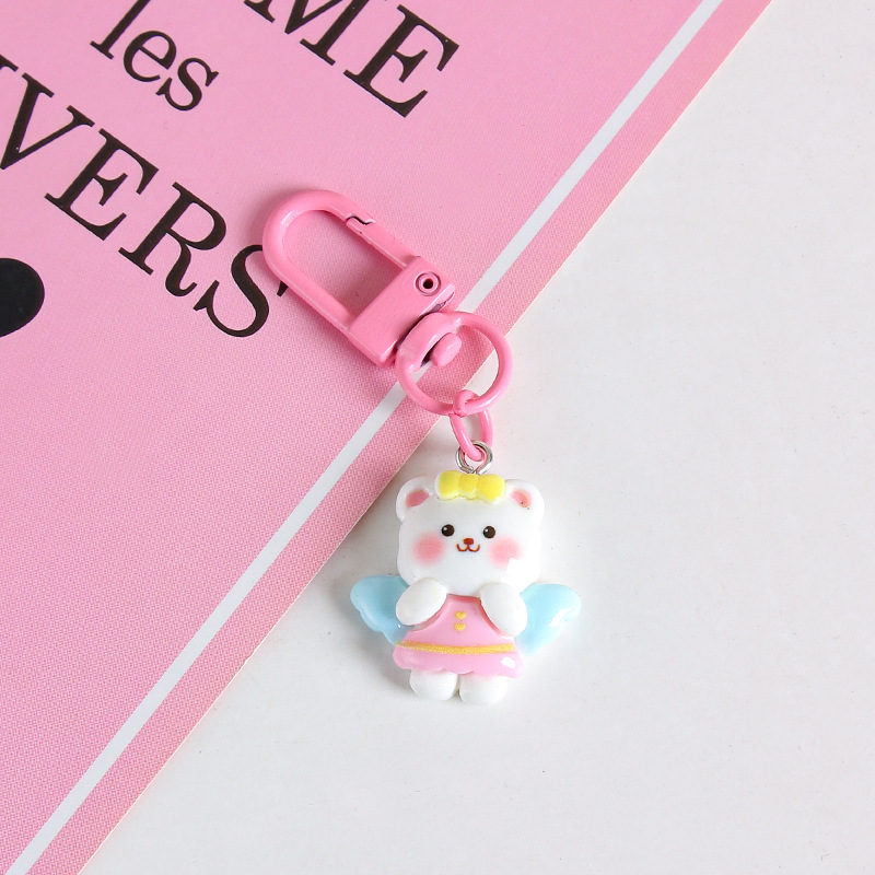 Lindo bolsa de conejito kindergarten adornos resina oso llavero colgante estudiante mochila pequeños regalos