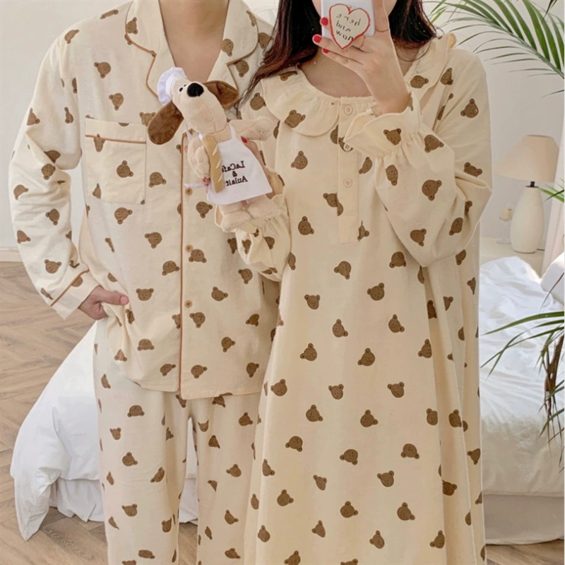Южная Корея Внешняя торговля в женской паре утолщенные матовые хлопковые пижамы модная Домашняя одежда свободное платье с медведем женское