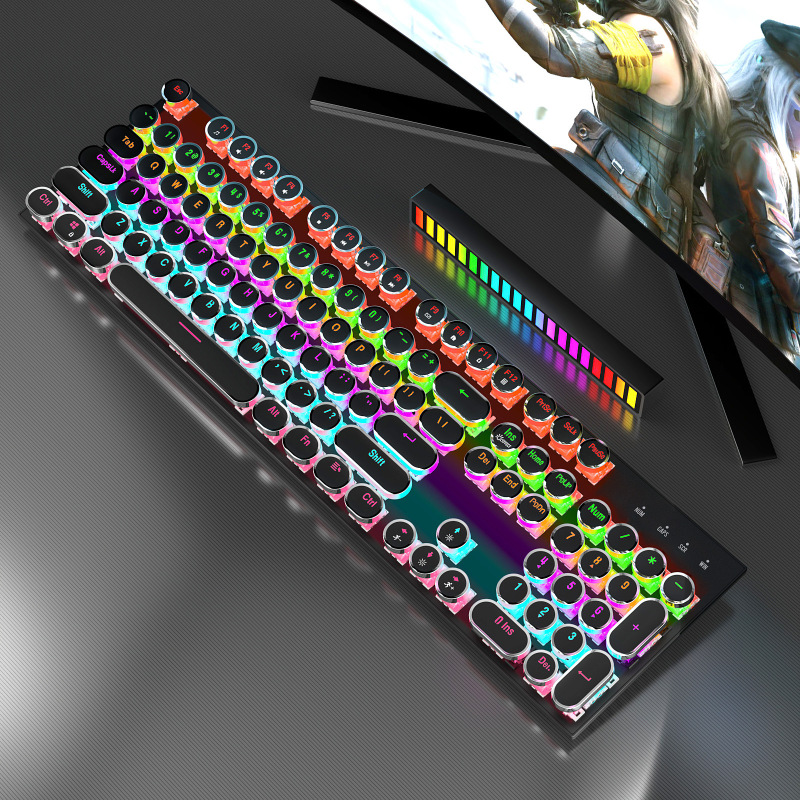 ソースファクトリーパンクスチームレトロ3モードRGB真のメカニカルキーボード競技用プラグイン緑軸コンピュータゲーム|undefined