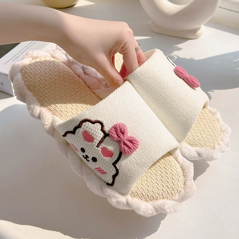 2023 Новые льняные тапочки Новые четыре сезона Домашние домашние хлопковые и льняные сандалии с мягким дном, бесшумный, впитывающий пот, Простые сандалии