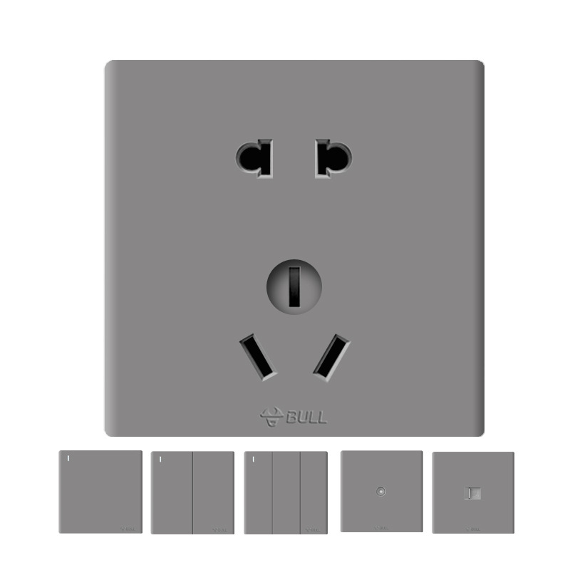 公牛插座86型开关家用墙壁暗装带五孔墙式全屋多功能多孔灰色面板