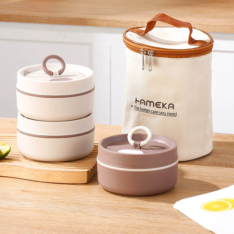 Двойной слой с крышкой круглый нержавеющая сталь изоляционные ланч-бокс