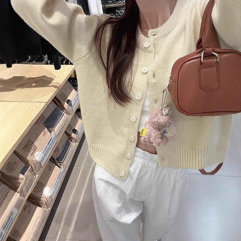 Kaning Gentle Style Candy-Colored Knitted Cardigan for Women 2026 Autumn New Soft and Slim Short Top for Layering