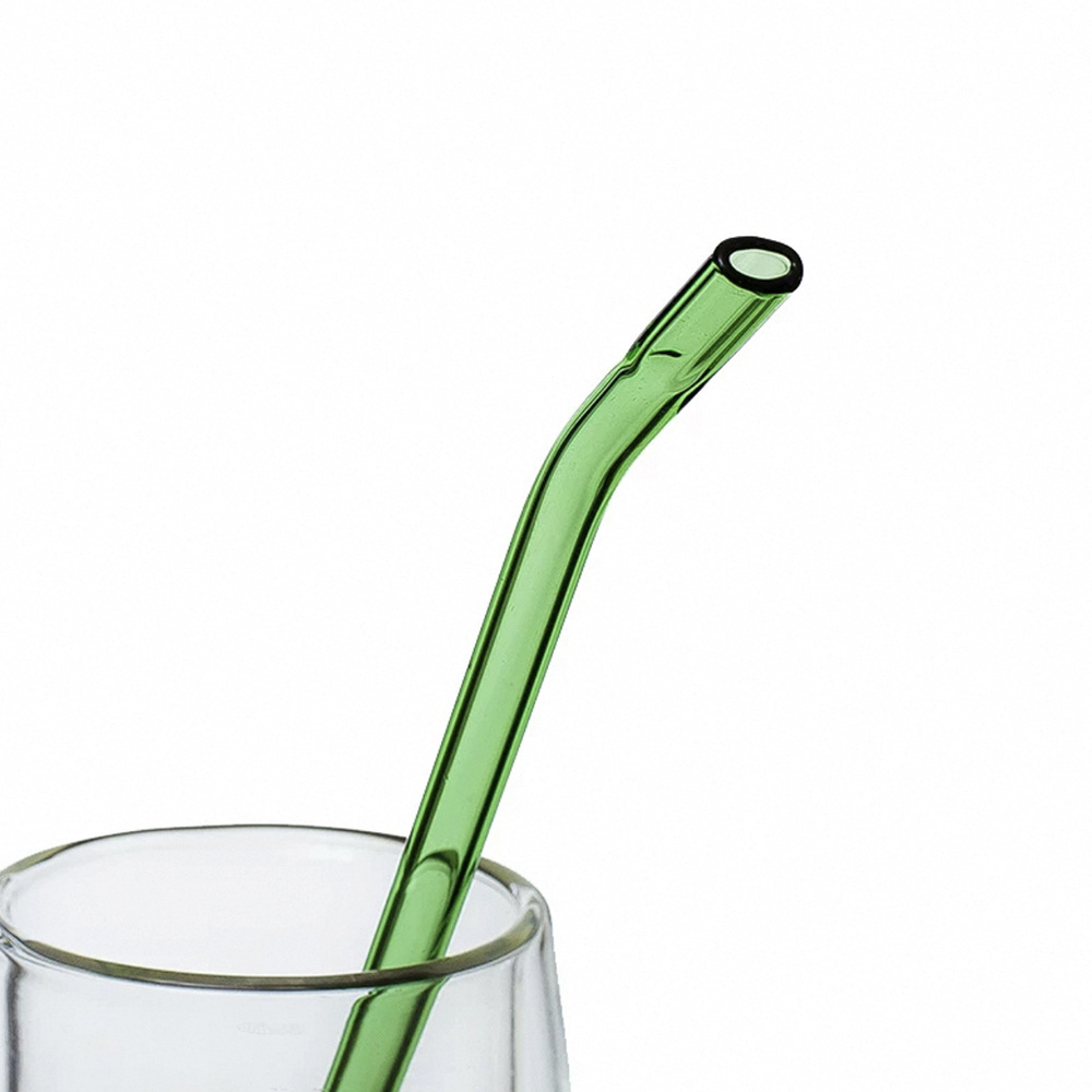 Arte colorido creativo vidrio paja borosilicato jugo leche boca plana giratoria curvada paja para mujeres embarazadas y niños