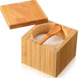 竹制盐罐胡椒粉盒带旋转盖小勺调味盒餐桌摆件厨房糖罐实木调料罐