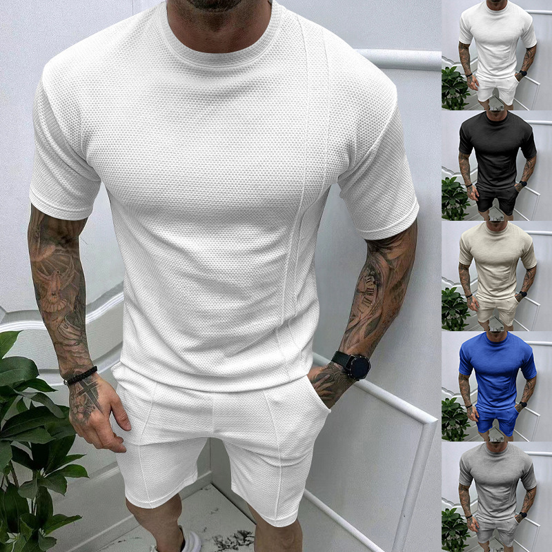 Men's Solid Color Simple Style Round Neck Short Sleeve Regular Fit Men's Sets display picture 1