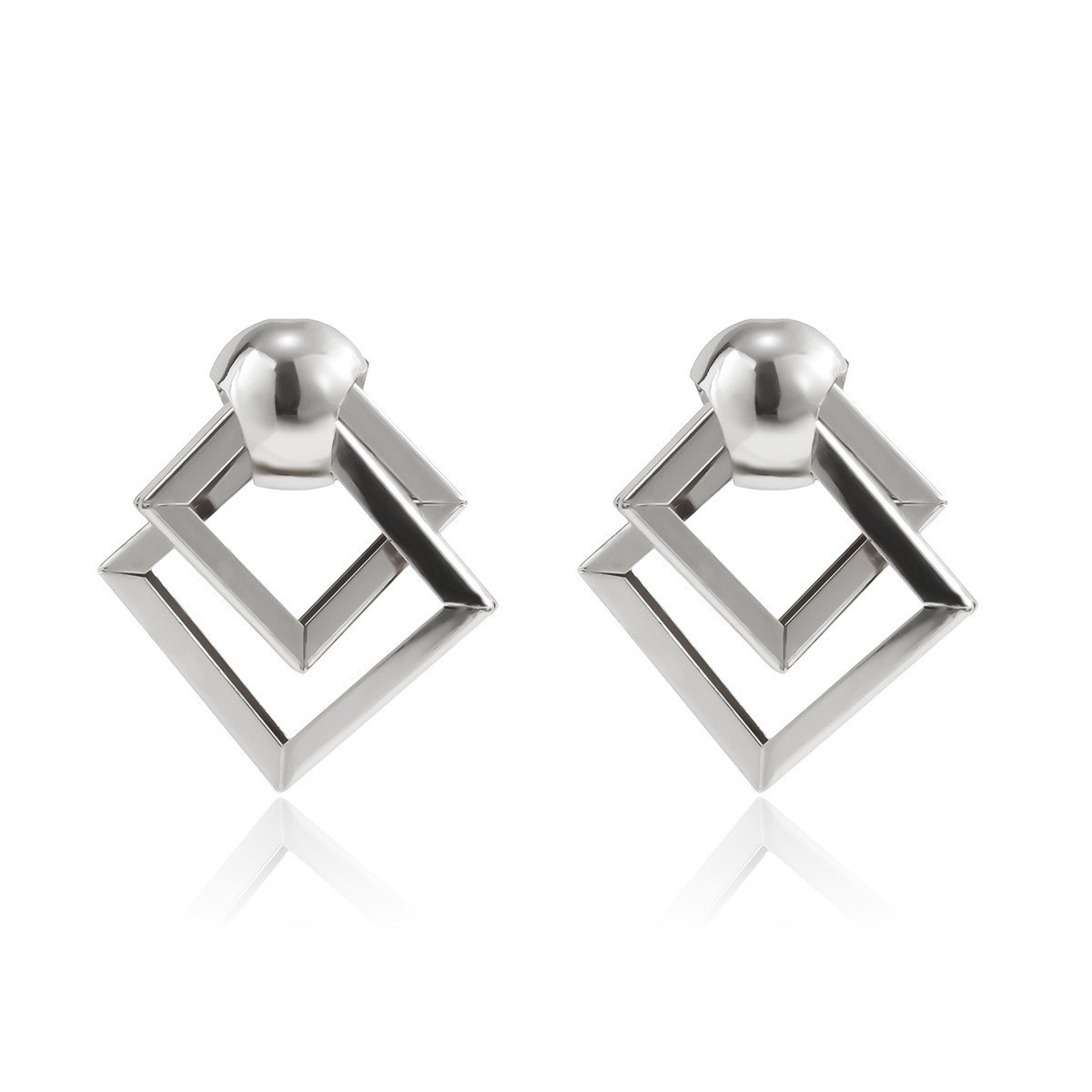 简约冷淡风双层菱形耳环 几何型夸张镂空金属耳饰欧美跨境饰品