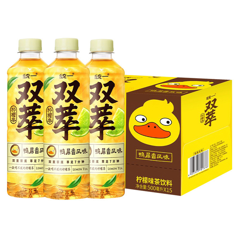 Unified Double Extract Lemon Tea 500ml*15 Bottles Whole Box Low Sugar 0 Fat Refreshing and Greasy Relief Duck Shit Fragrance Internet Celebrity Tea Beverage