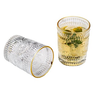 ins Style Sunflower Phnom Penh Glass Mug Cyber Celebrity Vintage Embossed Glass Water Cup Light Luxury Coffee Cup Accompanying Gift Cup