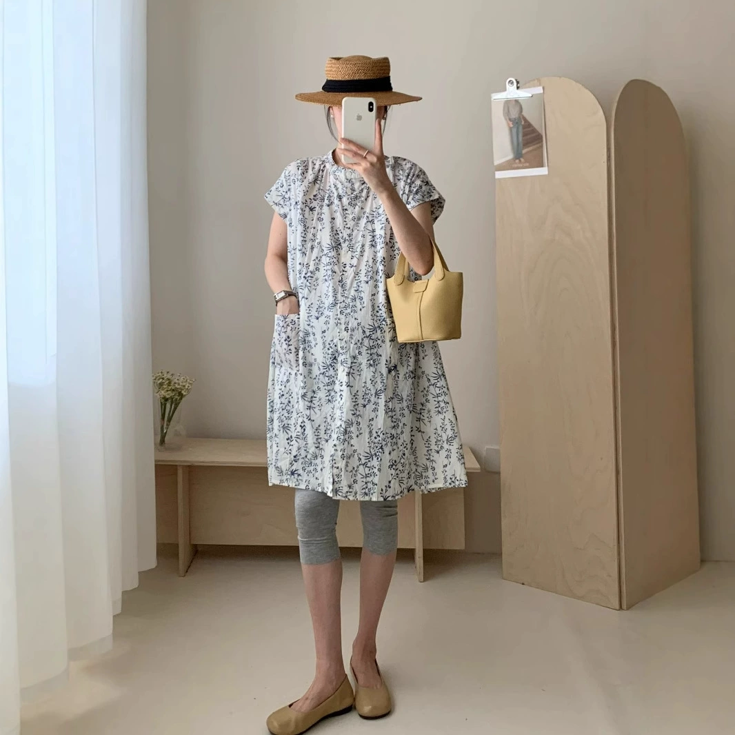 Прикосновение сине-белого фарфора французское ретро-модное платье для беременных с короткими рукавами летнее новое прохладное и освежающее платье для мамы